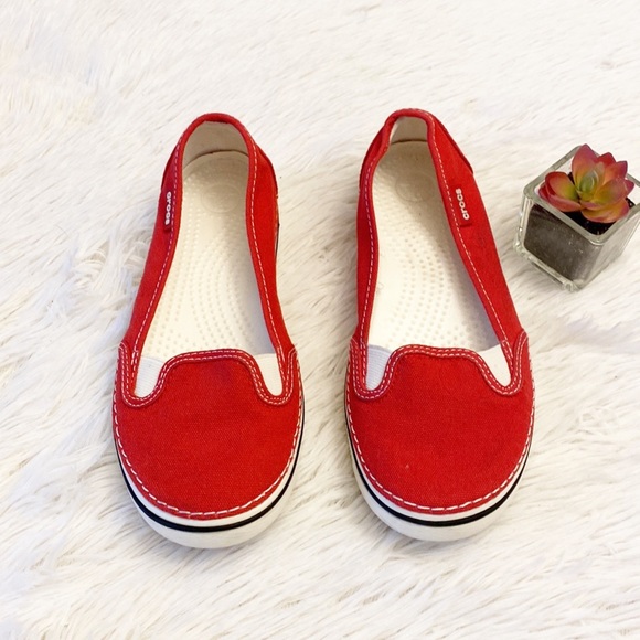 CROCS | Red white canvas loafers flats comfort casual shoes women’s 6 - Picture 4 of 7
